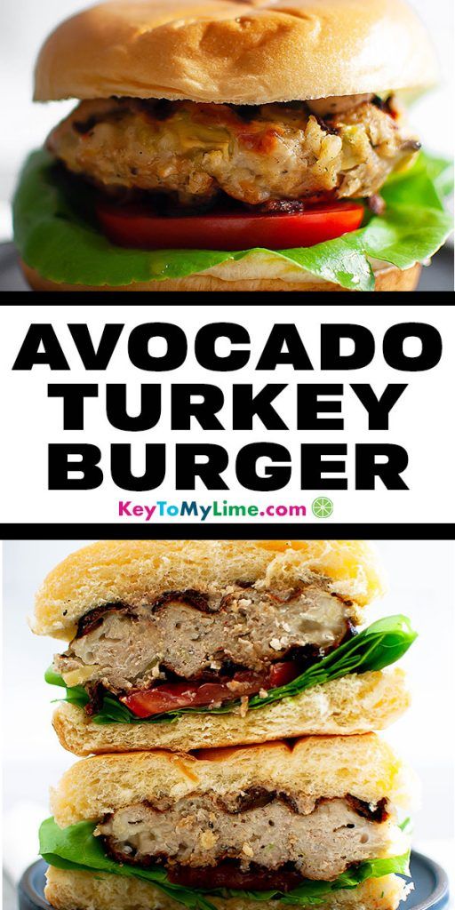 Two images of avocado turkey burgers.