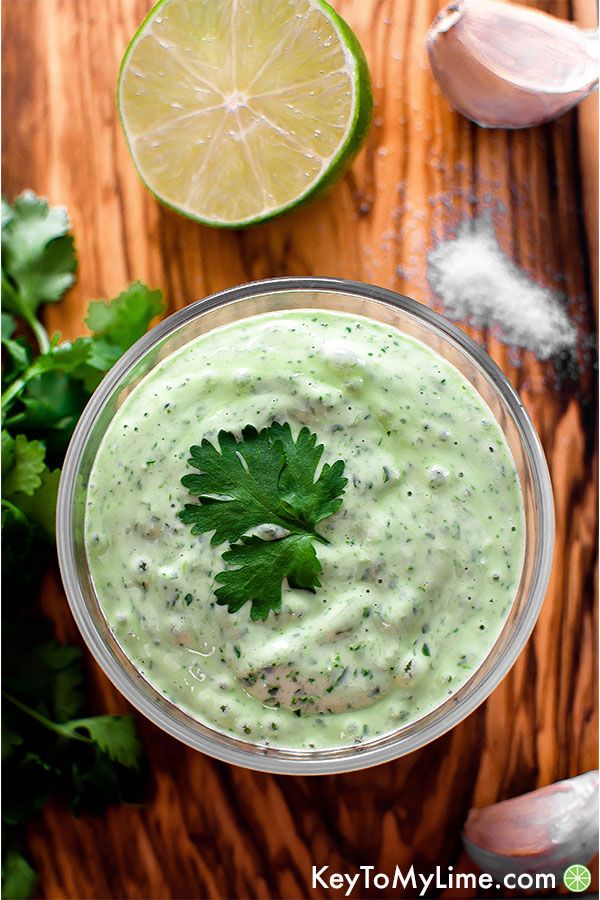 Cilantro lime sauce in a bowl.