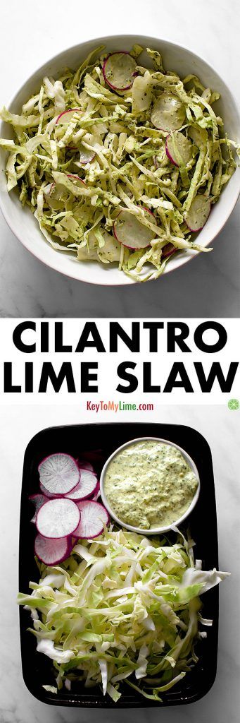 Two images of creamy cilantro lime slaw.