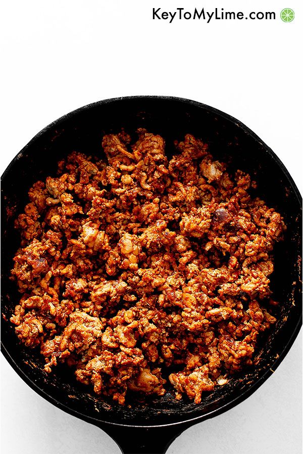 Ground turkey taco meat in a skillet.