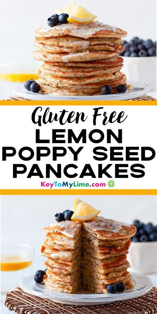 Two images of Gluten Free Lemon Poppy Seed Pancakes.