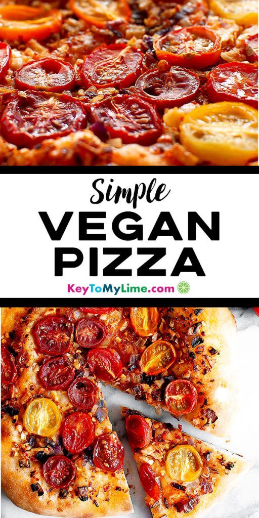 Two images of vegan tomato pizza.