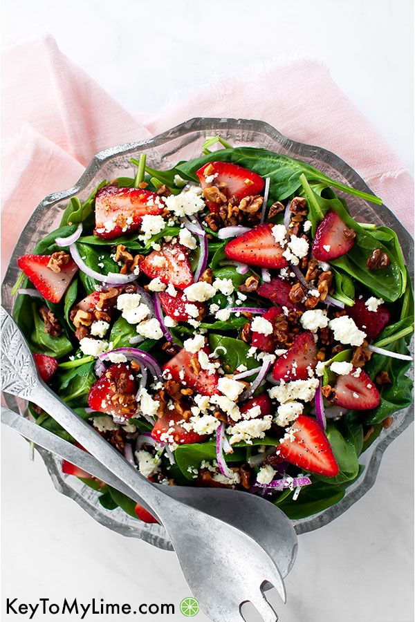 Strawberry Spinach Salad with Feta (VIDEO) - Key To My Lime