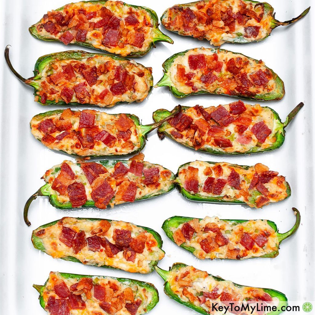 Air fryer keto jalapeno poppers on a white platter,