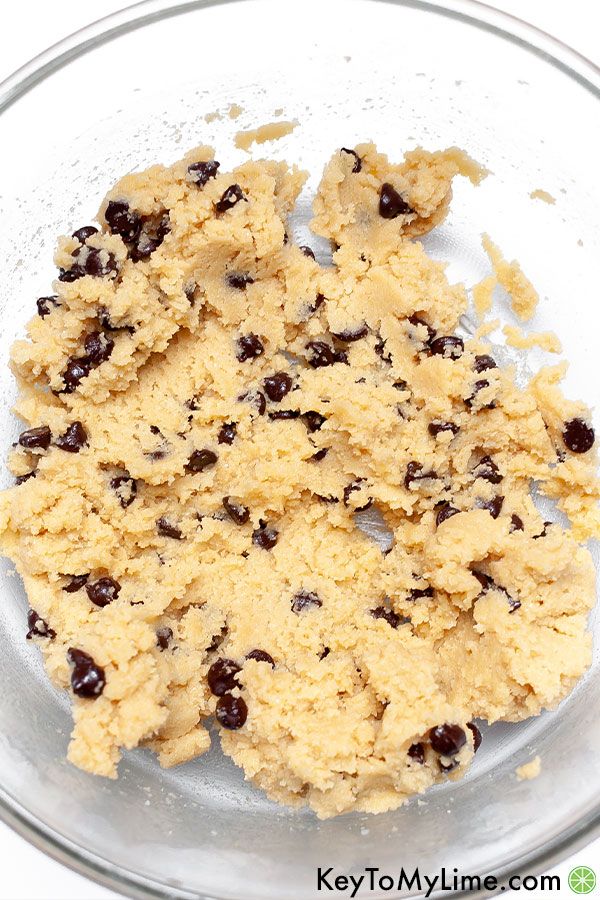 A bowl of keto chocolate chip cookie dough.