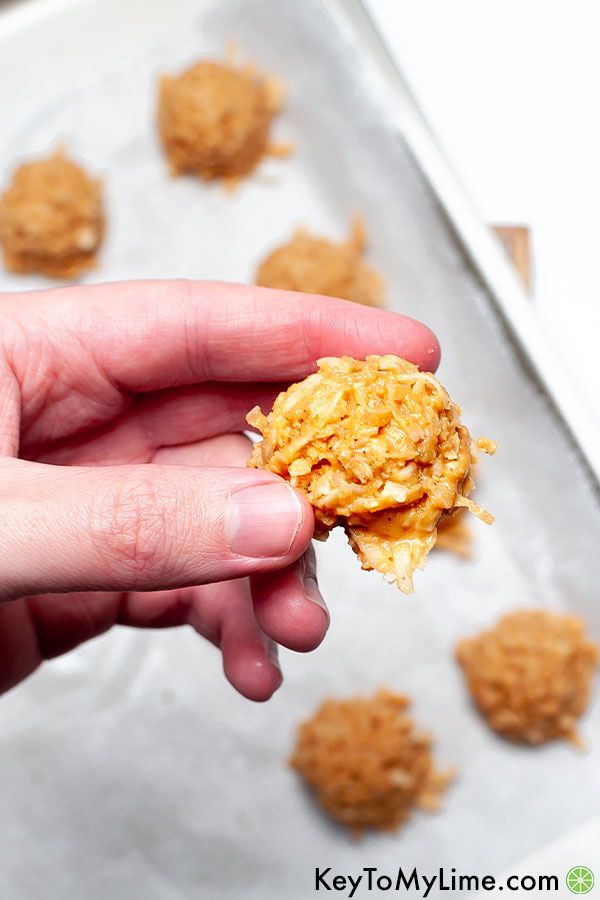A hand holding a keto no bake peanut butter cookie.