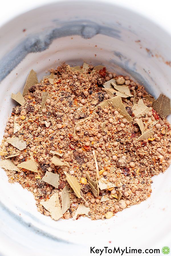 A close up image of corned beef seasoning in a bowl.