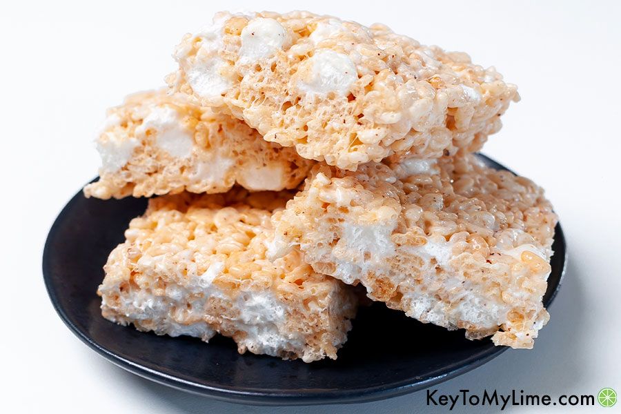 A stack of Rice Krispie Treats on a plate.