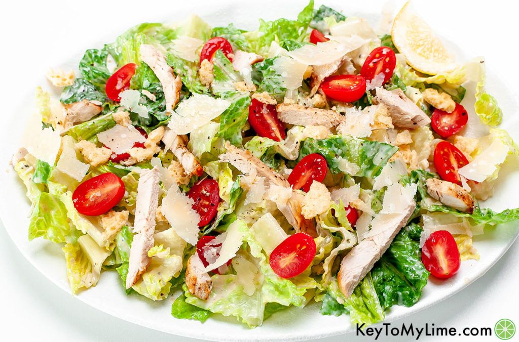 Keto Caesar salad on a white platter.