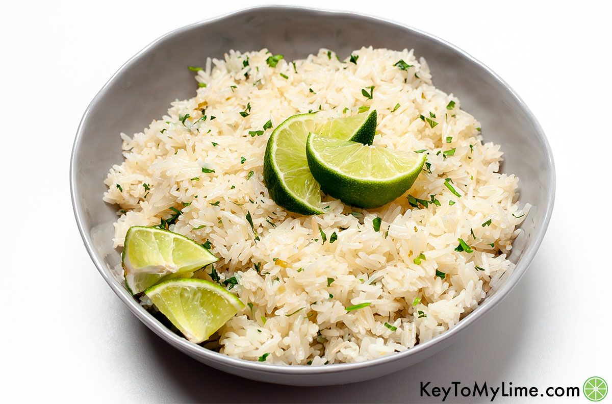A bowl of cilantro lime rice made in the Instant Pot.
