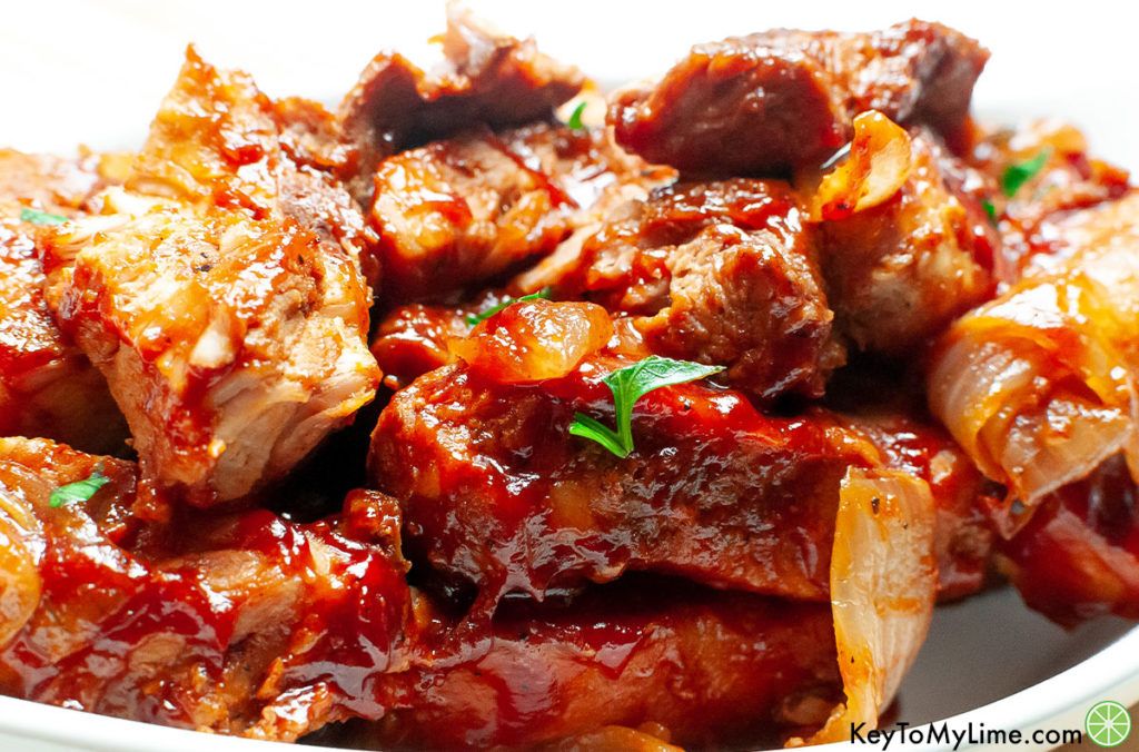 A close up image of country style pork ribs.