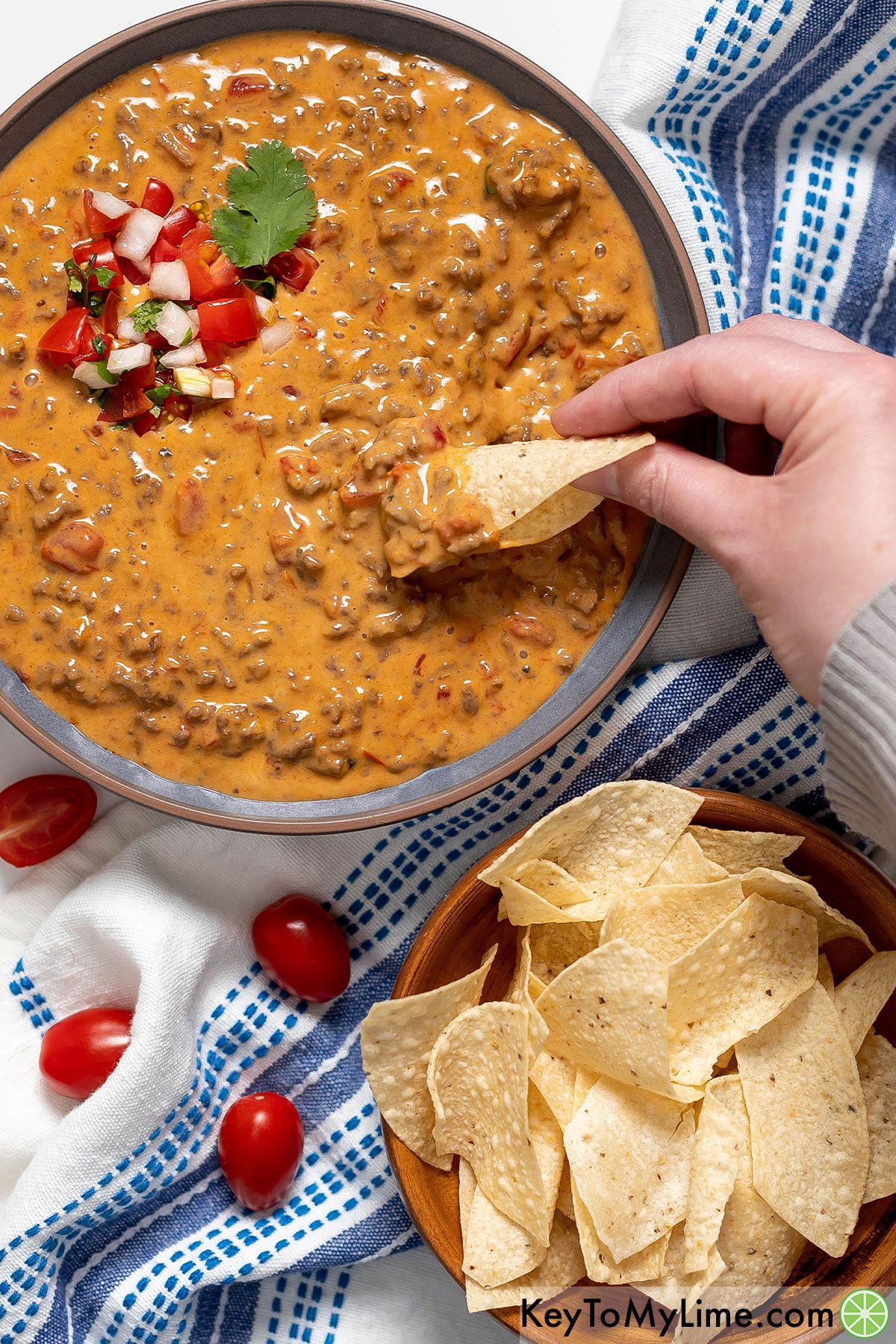 The best Rotel dip with ground beef recipe.