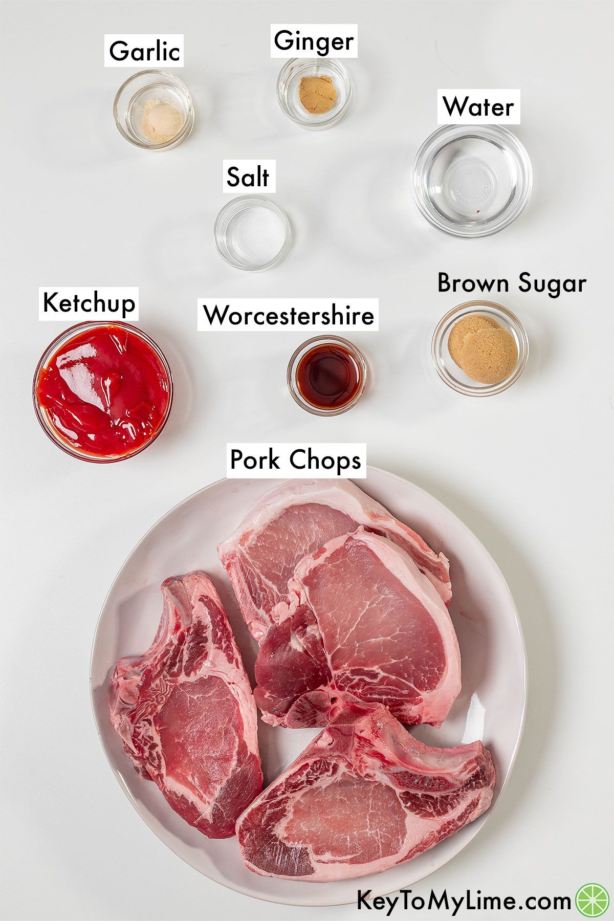 The labeled ingredients for broiled pork chops.