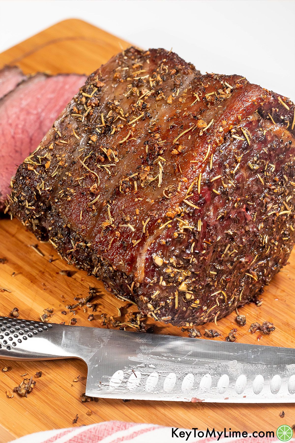 A beautiful perfectly cooked roast showing the inside texture.